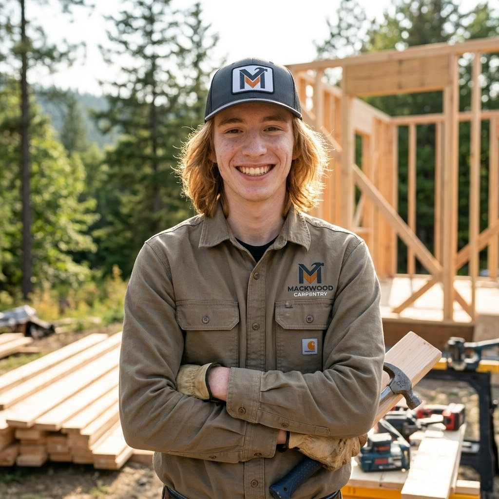 Owner of Mackwood Carpentry on a framing job site