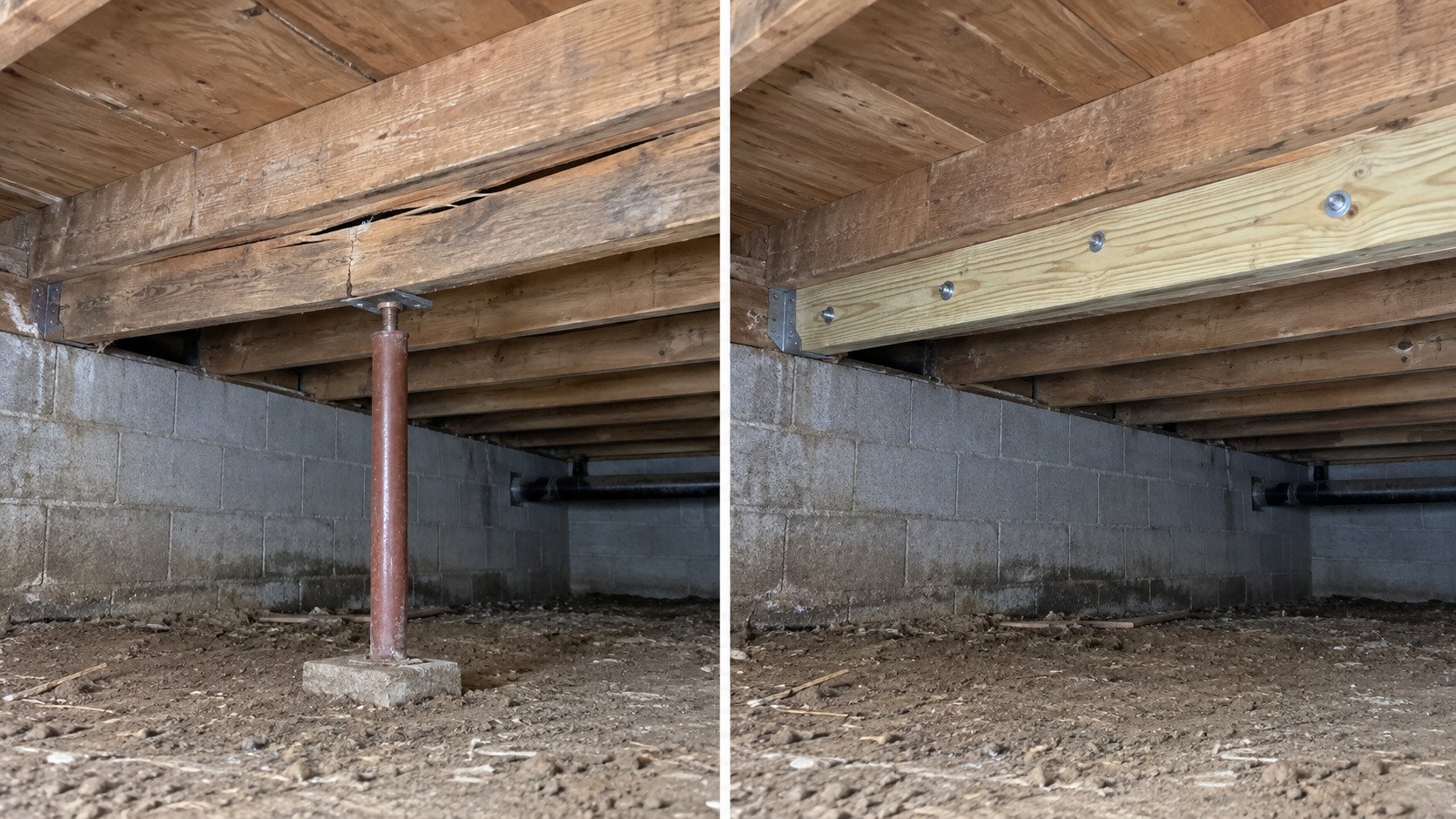 Example of a finished floor joist repair project