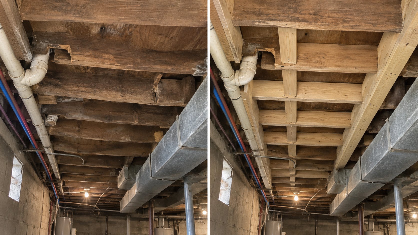 Example of a finished floor joist repair project