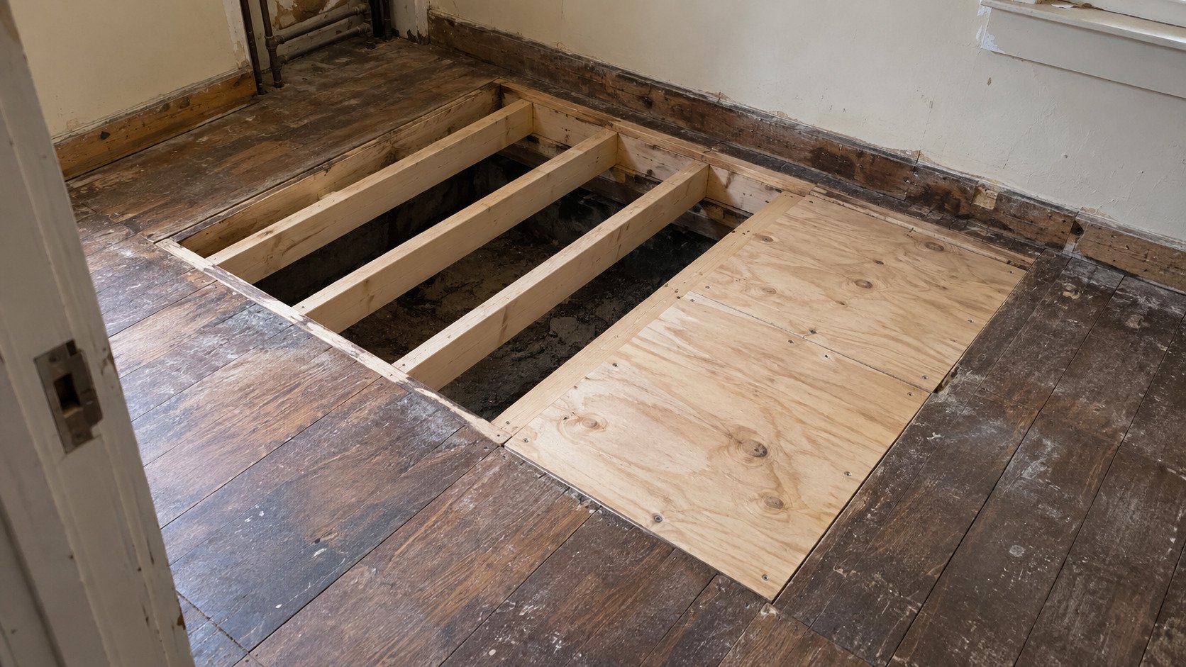 Example of a finished floor joist repair project