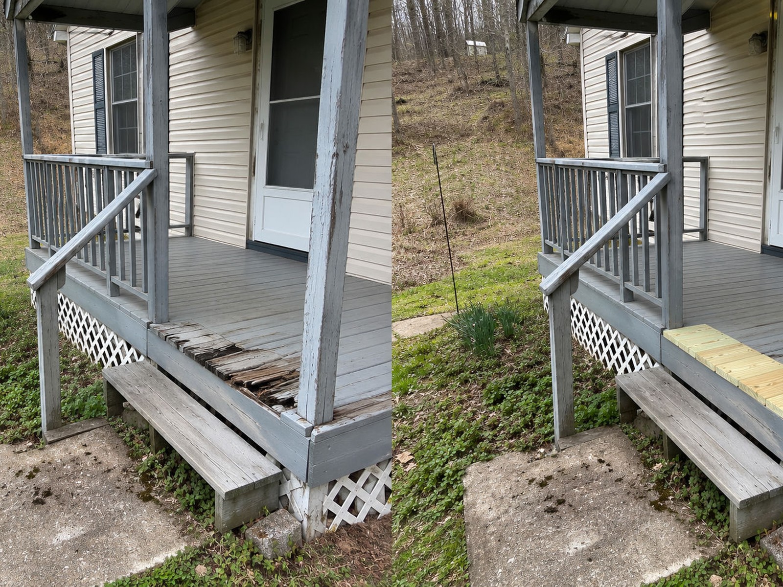 Completed porch repair job by Mackwood Construction near Williamson, WV