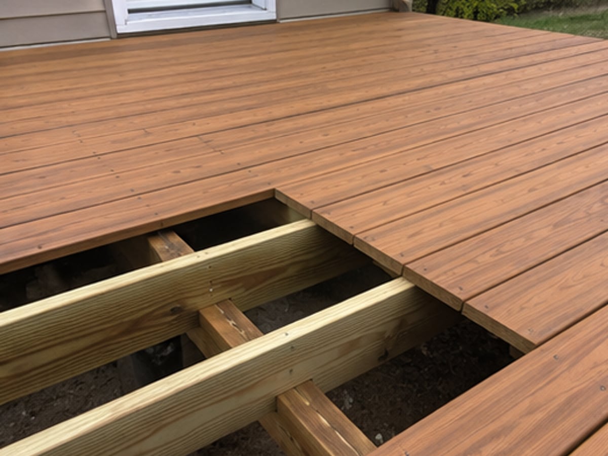Decking board replacement over sound framing