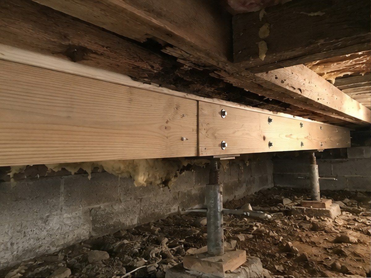 Rotted joists and girders sistered and supported