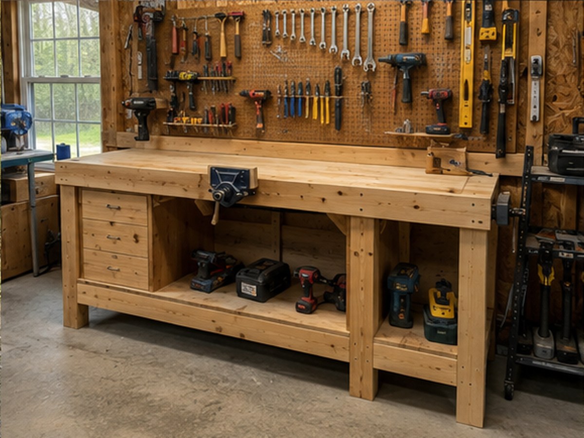 Workshop benches and tool walls