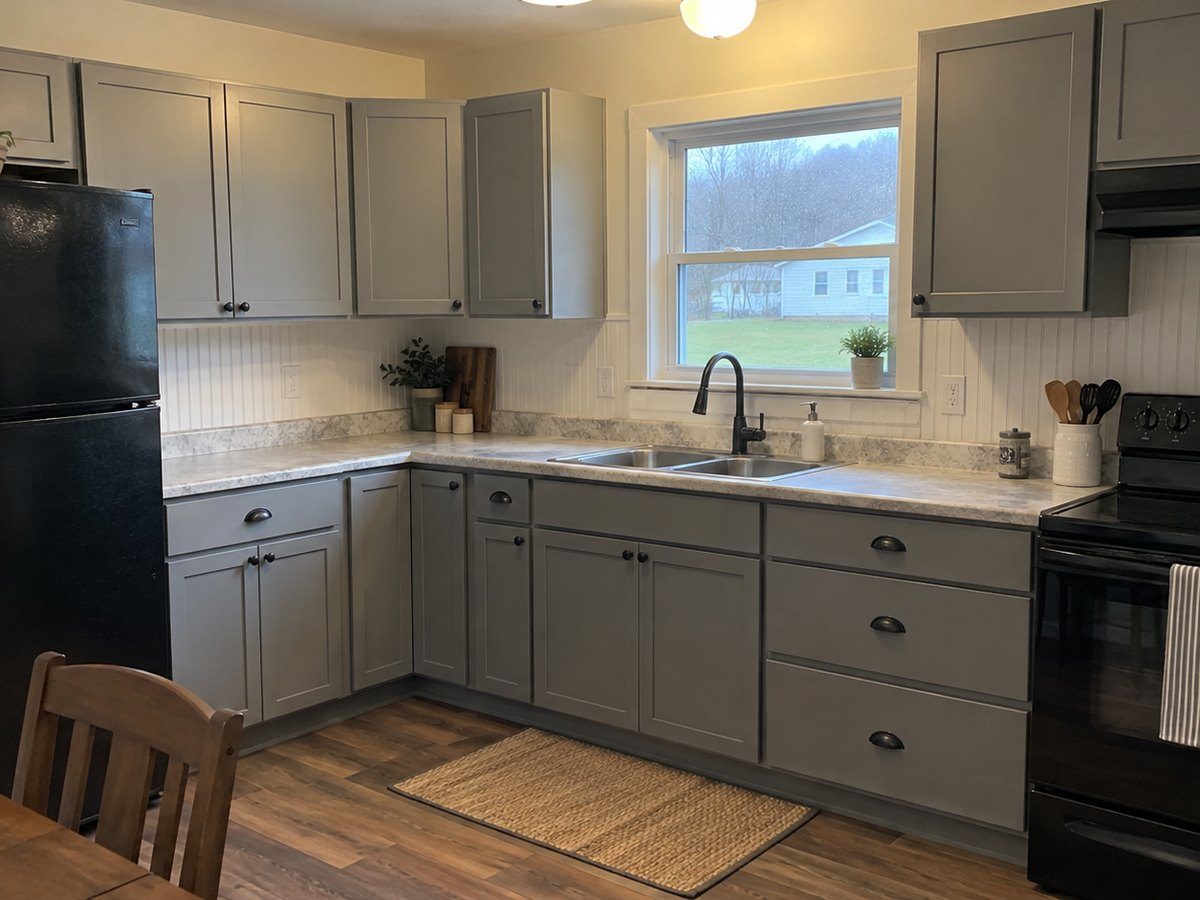 Base cabinets set level and scribed to the wall