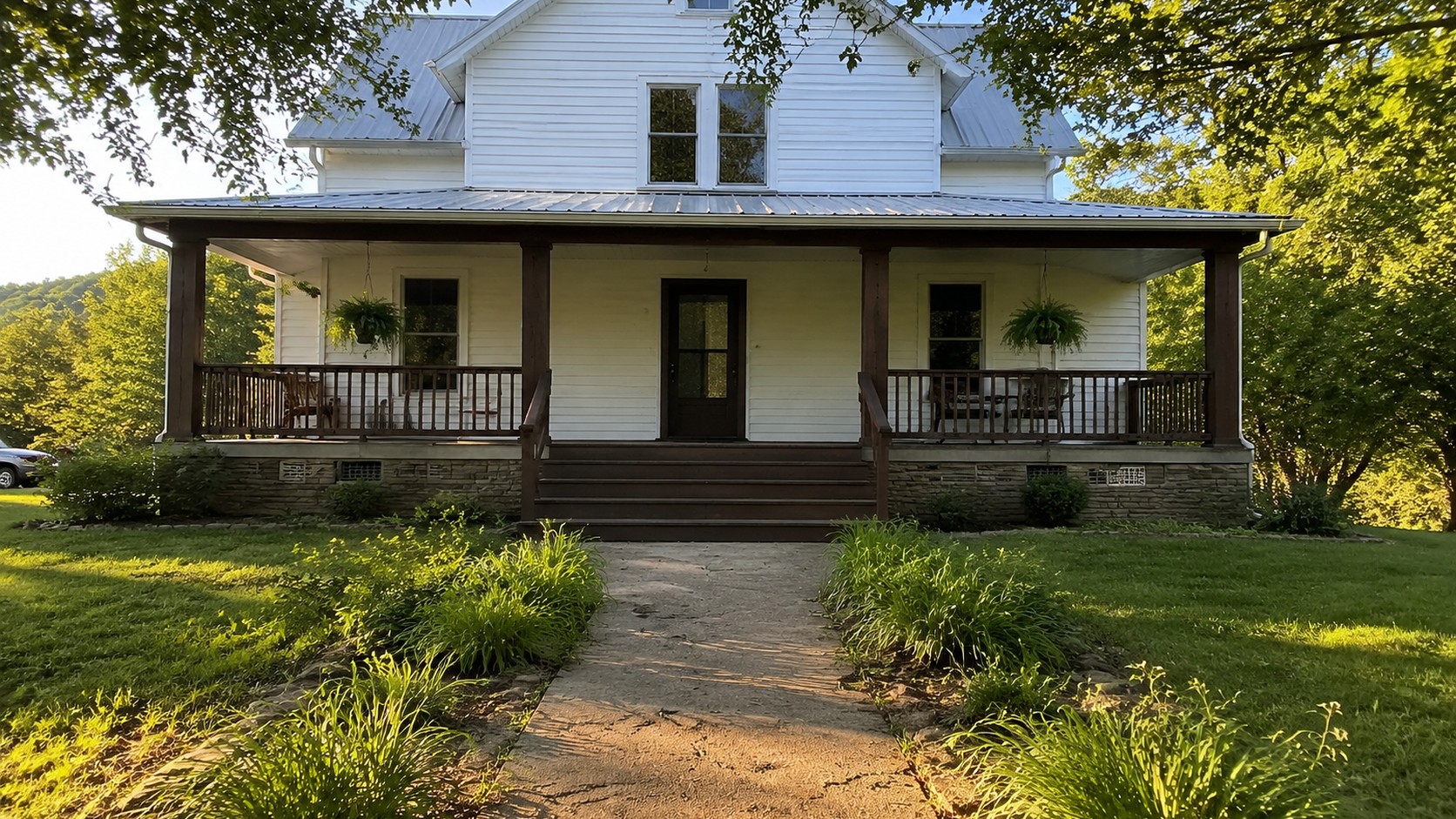 Newly built covered front porch on a West Virginia home